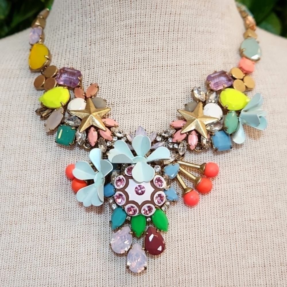 J. Crew Summer Neon Floral Statement Necklace